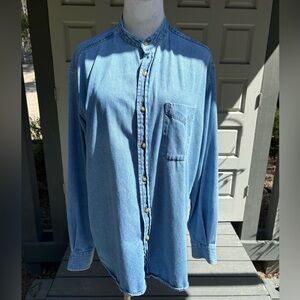 Charter Club Light Blue Denim Band-Collar Tuxedo Button-Down Shirt